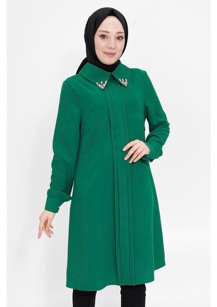 2407 Yaka Ucu Taşlı Krep Kumaş Tesettür Tunik fiyatları