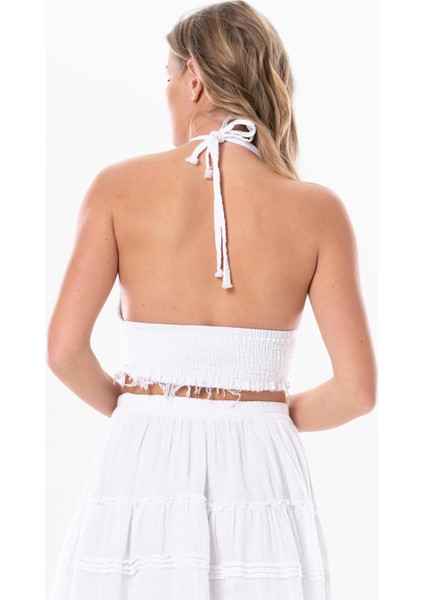 Göcek Bağlama Detaylı Yazlık Müslin Büstiyer Beyaz Byz fiyatları