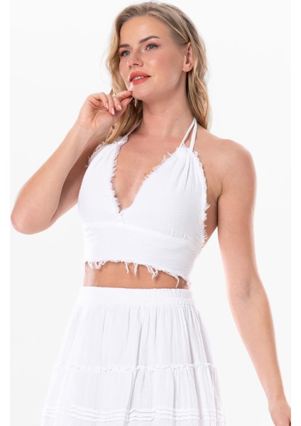 Göcek Bağlama Detaylı Yazlık Müslin Büstiyer Beyaz Byz fırsatları