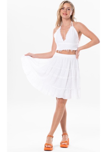 Göcek Bağlama Detaylı Yazlık Müslin Büstiyer Beyaz Byz indirimleri