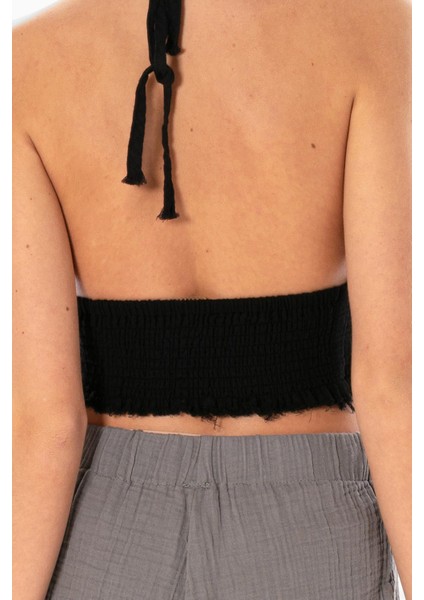 Göcek Bağlama Detaylı Yazlık Müslin Büstiyer Siyah Syh modelleri