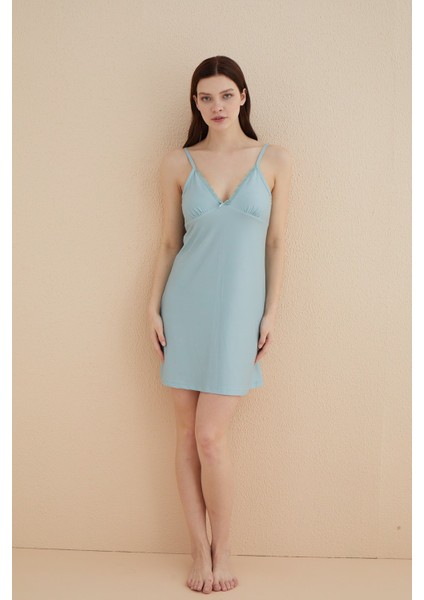 Mint Çiçekli İp Askılı Düşük Omuz Dantel Detay 2li Bambu Gecelik Sabahlık -çeyizlik 2 Parça Viskon fiyatları