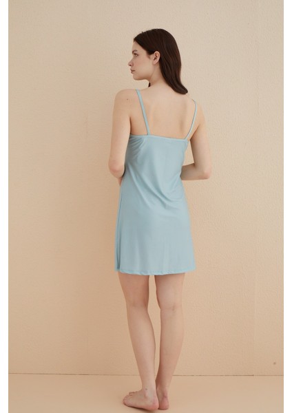 Mint Çiçekli İp Askılı Düşük Omuz Dantel Detay 2li Bambu Gecelik Sabahlık -çeyizlik 2 Parça Viskon indirimleri