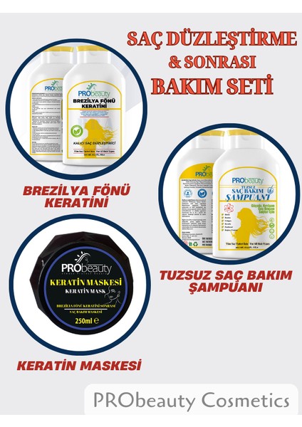 3lü Brezilya Fönü Keratini ve Sonrası Bakım Seti Keratin, Tuzsuz Şampuan. Keratin Maskesi