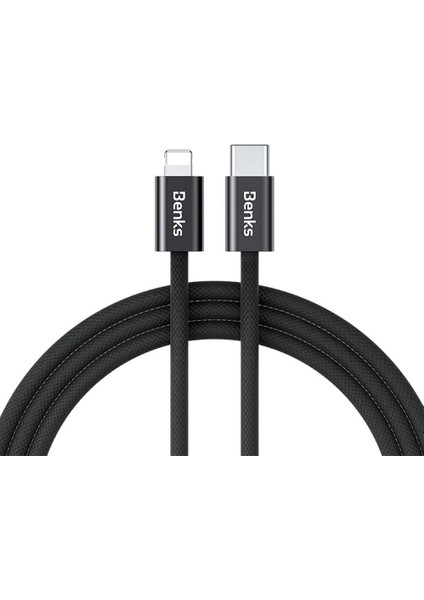 iPhone Kablo Benks D46 Type-C To Lightning Örgülü Şarj ve Data Kablosu 60W 2 Metre 3.0 Siyah