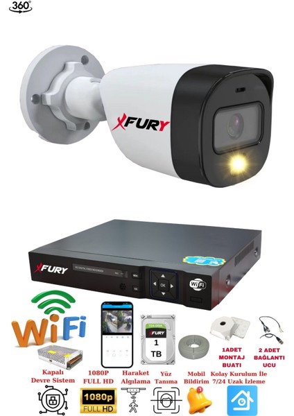 1 Kameralı 1080P 2mp Görüntü Gece Renkli Full Hd Ultra LED Gece Renkli Güvenlik Kamerası Seti 1 Tb