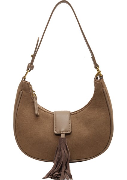 Koltuk Altı Retro Hilal Çanta, Şık, Sade ve Çok Yönlü, Püsküllü Omuz Çapraz Çanta, Dokulu Kadife Kadın Çantası (Yurt Dışından)