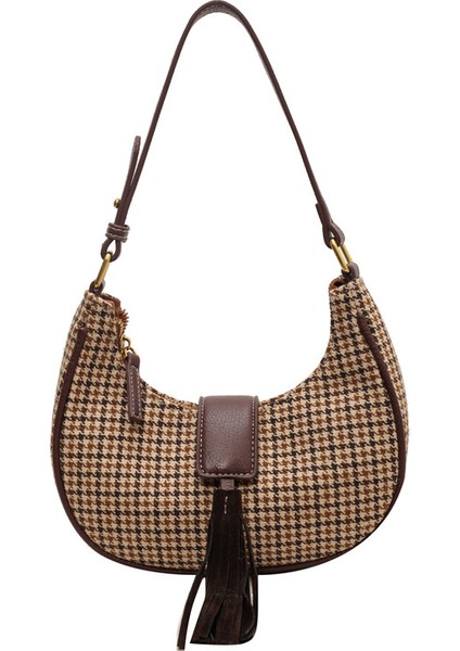 Koltuk Altı Retro Hilal Çanta, Şık, Sade ve Çok Yönlü, Püsküllü Omuz Çapraz Çanta, Dokulu Kadife Kadın Çantası (Yurt Dışından)