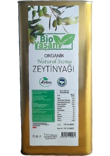 Organik Soğuk Sıkım Zeytinyağı 5 lt