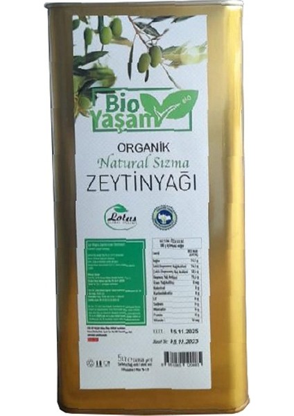 Organik Soğuk Sıkım Zeytinyağı 5 lt