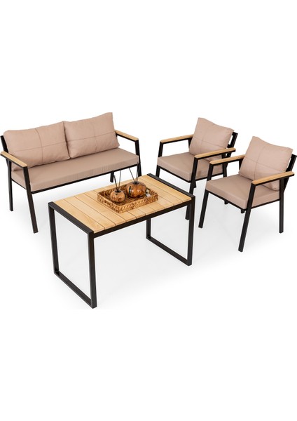 Hanak Metal Bahçe Oturma Grubu Kahve 2+1+1+Sehpa