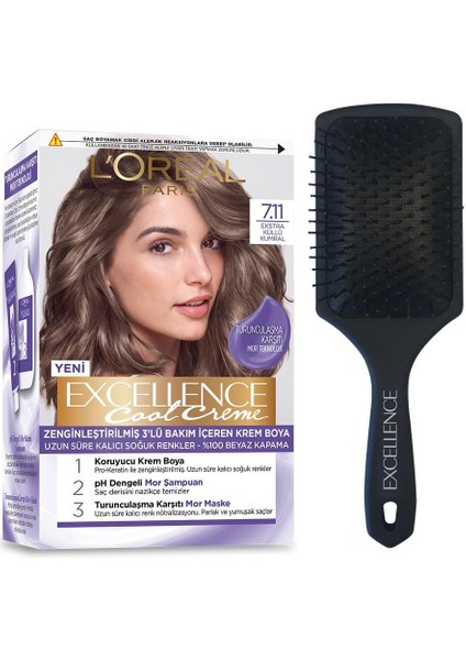 2'li L’oréal Paris Excellence Cool Creme Saç Boyası – 7.11 Ekstra Küllü Kumral Excellence Tarak Armağan