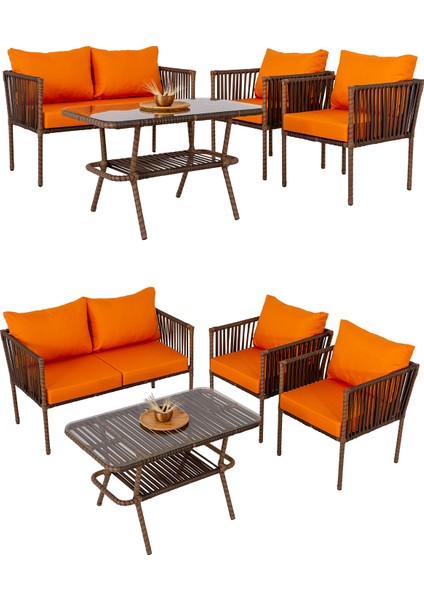 Hilda Alüminyum Bahçe Oturma Grubu Turuncu 2+1+1+Sehpa