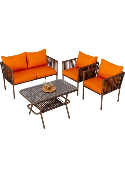 Hilda Alüminyum Bahçe Oturma Grubu Turuncu 2+1+1+Sehpa fiyatları