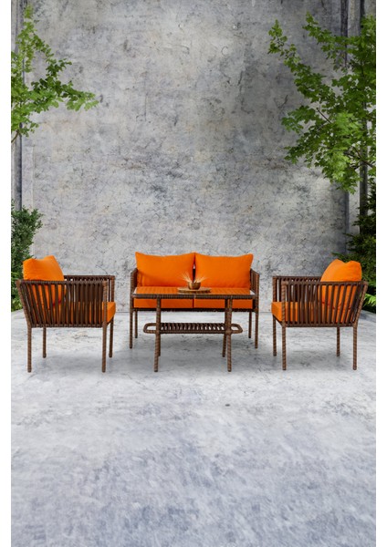 Hilda Alüminyum Bahçe Oturma Grubu Turuncu 2+1+1+Sehpa modelleri