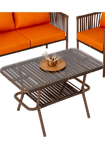 Hilda Alüminyum Bahçe Oturma Grubu Turuncu 2+1+1+Sehpa fırsatları