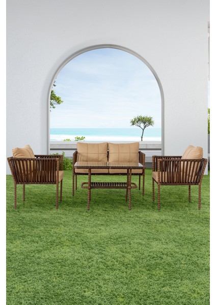 Hilda Alüminyum Bahçe Oturma Grubu Kahve 2+1+1+Sehpa fiyatları