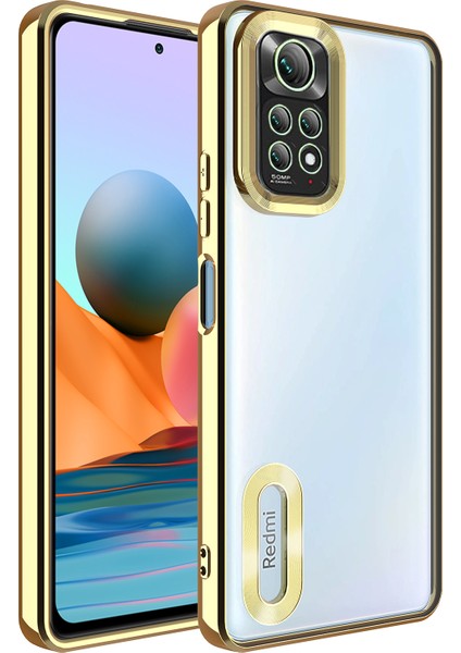 Xiaomi Redmi Note 11 Global Kılıf Logo Yeri Açık Kamera Lens Korumalı Renkli Kenarlı Şeffaf Silikon Gold