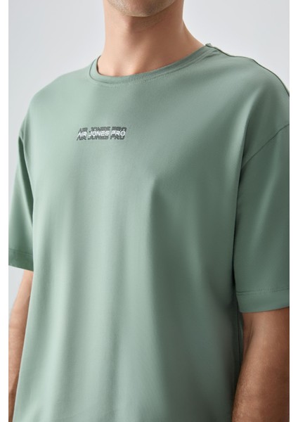 Açık Yeşil %100 Pamuk Kalın Yumuşak Dokulu Oversize Fit Baskılı Erkek T-Shirt - 88354 fiyatları