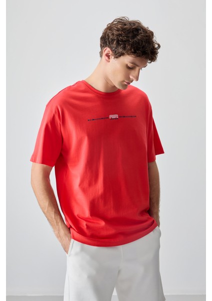 Fiesta %100 Pamuk Kalın Yumuşak Dokulu Oversize Fit Baskılı Erkek T-Shirt - 88357