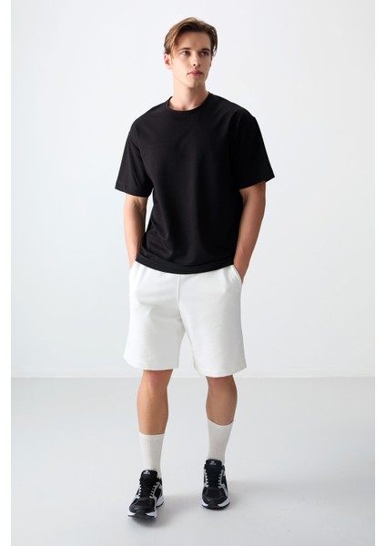 Siyah Pamuklu Kalın Yumuşak Dokulu Oversize Fit Basic Erkek T-Shirt - 88377