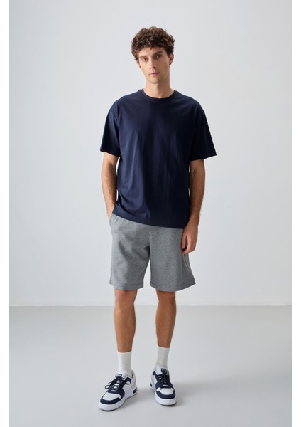 Lacivert %100 Pamuk Kalın Yumuşak Dokulu Oversize Fit Basic Erkek T-Shirt - 88353 fırsatları