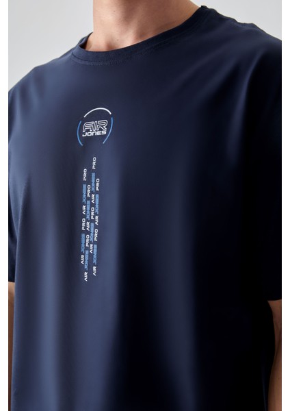 Lacivert %100 Pamuk Kalın Yumuşak Dokulu Oversize Fit Baskılı Erkek T-Shirt - 88355