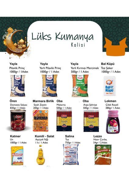 Lüks Ramazan Kumanya Kolisi Erzak Yardım Paketi 13 Adet Ürün