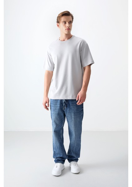 Taş Pamuklu Kalın Yumuşak Dokulu Oversize Fit Basic Erkek T-Shirt - 88377