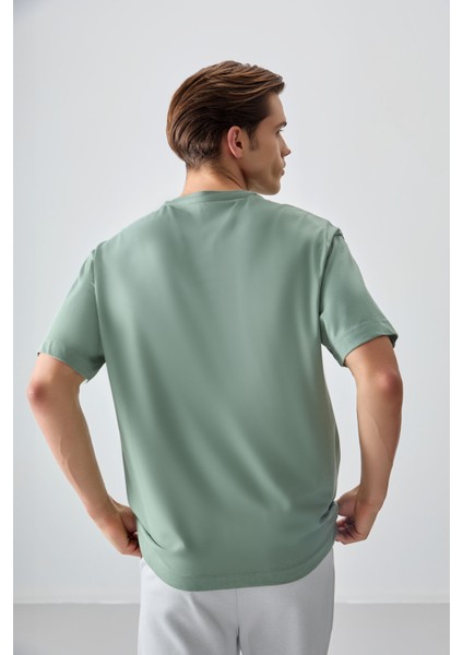 Açık Yeşil %100 Pamuk Kalın Yumuşak Dokulu Oversize Fit Basic Erkek T-Shirt - 88353
