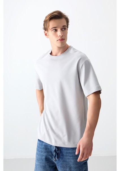 Taş Pamuklu Kalın Yumuşak Dokulu Oversize Fit Basic Erkek T-Shirt - 88377