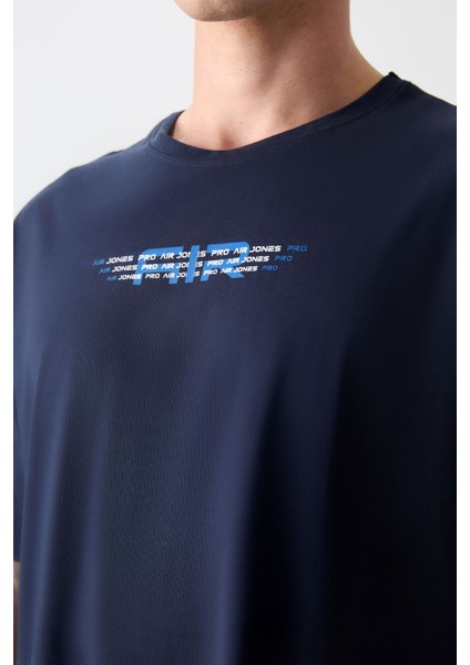 Lacivert %100 Pamuk Kalın Yumuşak Dokulu Oversize Fit Baskılı Erkek T-Shirt - 88356 modelleri