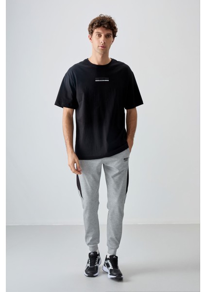 Siyah %100 Pamuk Kalın Yumuşak Dokulu Oversize Fit Baskılı Erkek T-Shirt - 88359