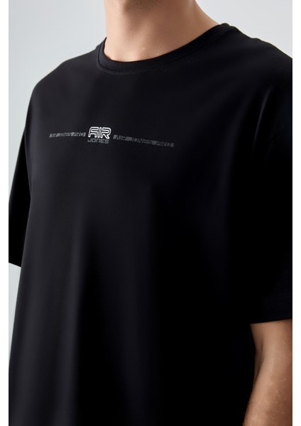 Siyah %100 Pamuk Kalın Yumuşak Dokulu Oversize Fit Baskılı Erkek T-Shirt - 88357