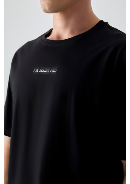 Siyah %100 Pamuk Kalın Yumuşak Dokulu Oversize Fit Baskılı Erkek T-Shirt - 88354