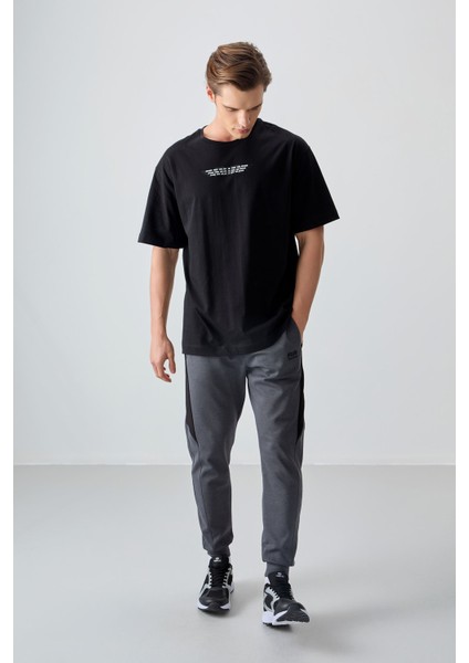 Siyah %100 Pamuk Kalın Yumuşak Dokulu Oversize Fit Baskılı Erkek T-Shirt - 88356