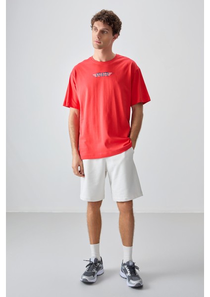 Fiesta %100 Pamuk Kalın Yumuşak Dokulu Oversize Fit Baskılı Erkek T-Shirt - 88356