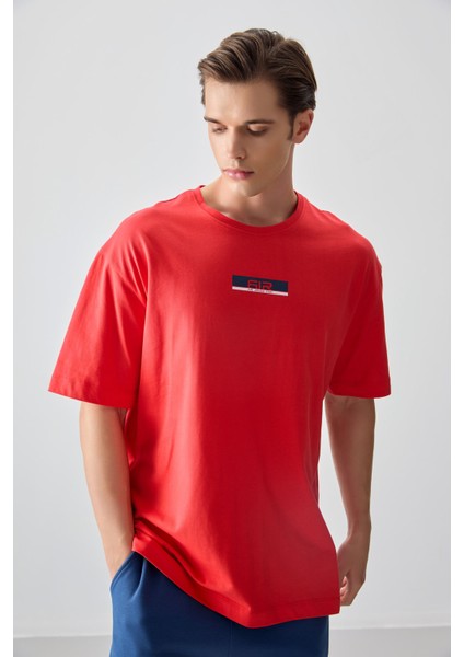 Fiesta %100 Pamuk Kalın Yumuşak Dokulu Oversize Fit Baskılı Erkek T-Shirt - 88359