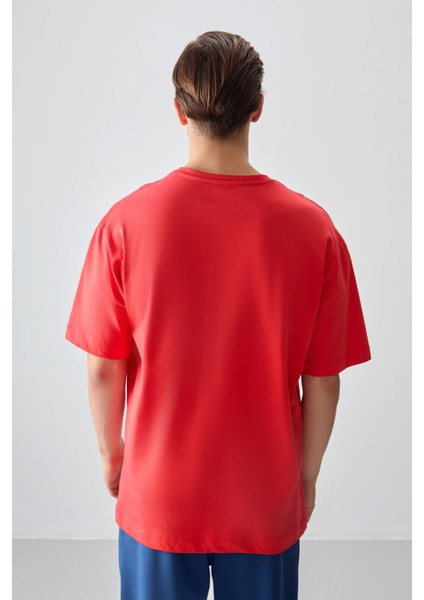 Fiesta %100 Pamuk Kalın Yumuşak Dokulu Oversize Fit Baskılı Erkek T-Shirt - 88359