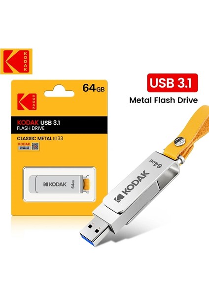 K133 64Gb Yüksek Hızlı 3.1 Usb Flash Bellek Dönüştürücü Hediye Metal Sağlam Orjinal