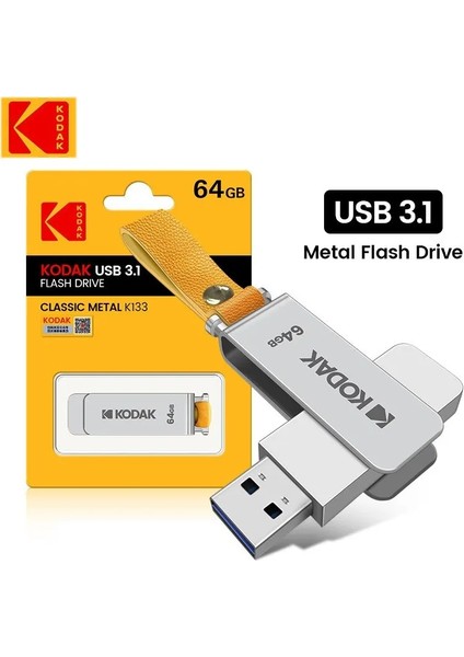 K133 64Gb Yüksek Hızlı 3.1 Usb Flash Bellek Dönüştürücü Hediye Metal Sağlam Orjinal