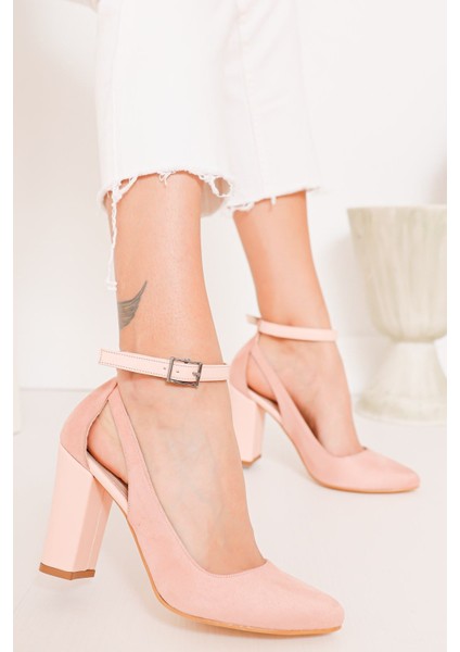Pudra Süet Topuk Boyu 9 Cm Kadın Topuklu Ayakkabı