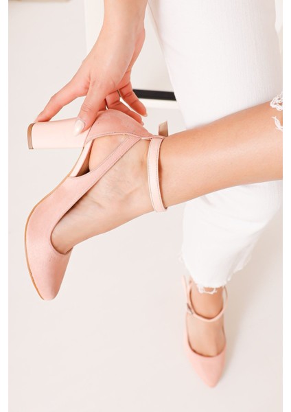 Pudra Süet Topuk Boyu 9 Cm Kadın Topuklu Ayakkabı fiyatları