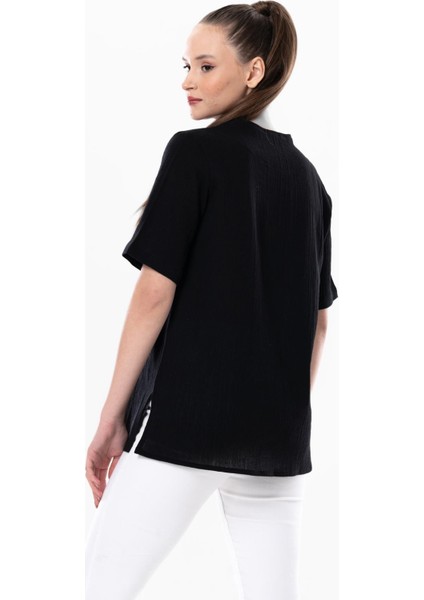 Kısa Kol Şile Bezi Gökkuşağı Nakış Detaylı Yazlık Bluz Siyah Syh fiyatları