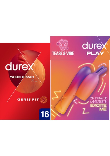 2'si 1 Arada Vibrator ve Uyarıcı Başlık + Durex Yakın Hisset Xl Prezervatif 16LI