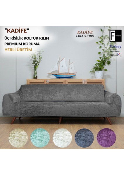 Kadife 3 kişilik koltuk örtüsü Lastikli Kanepe Örtüsü Antrasit | Lastikli Koltuk Örtüsü | Koltuk Kılıfı