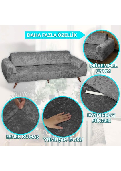 Kadife 3 kişilik koltuk örtüsü Lastikli Kanepe Örtüsü Antrasit | Lastikli Koltuk Örtüsü | Koltuk Kılıfı modelleri