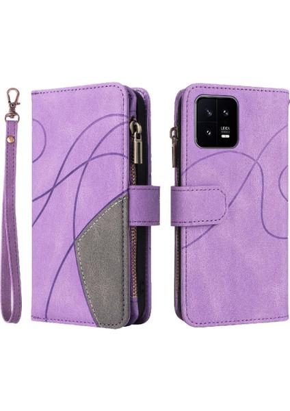 Xiaomi 13 Iki Renkli Dikiş Kickstand Koruyucu Fermuar Cüzdan (Yurt Dışından)