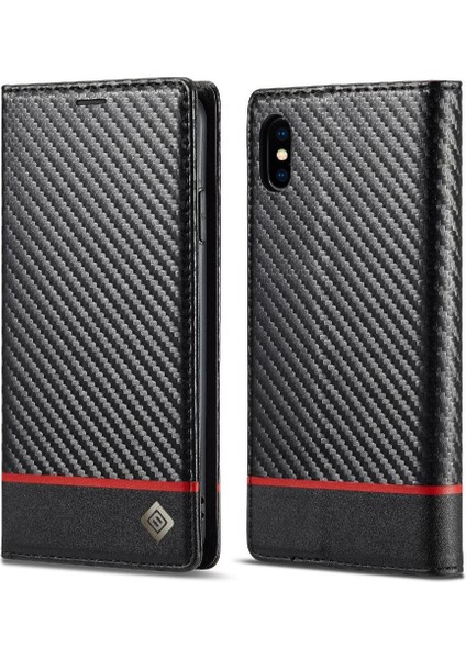 Iphone Xr Manyetik Karbon Fiber Kart Ekleme Deri Folio Için Kılıf (Yurt Dışından)