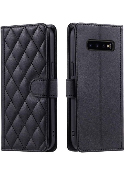 Samsung Galaxy S10 Artı Manyetik Kafes Flip Folio Cüzdan Için Telefon Kılıfı (Yurt Dışından)